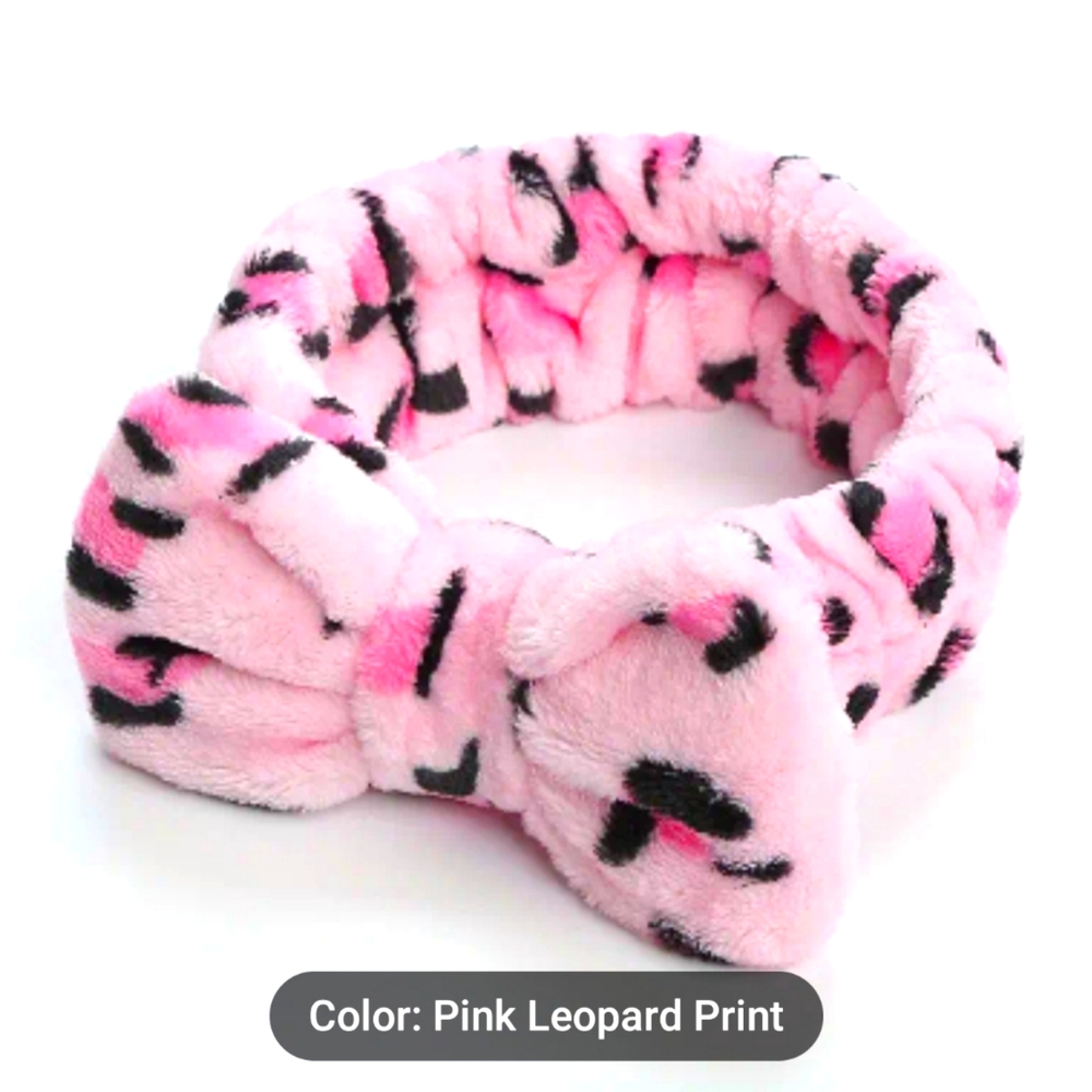 Soft & Fluffy Leopard Headband With Bow - Pink & Black